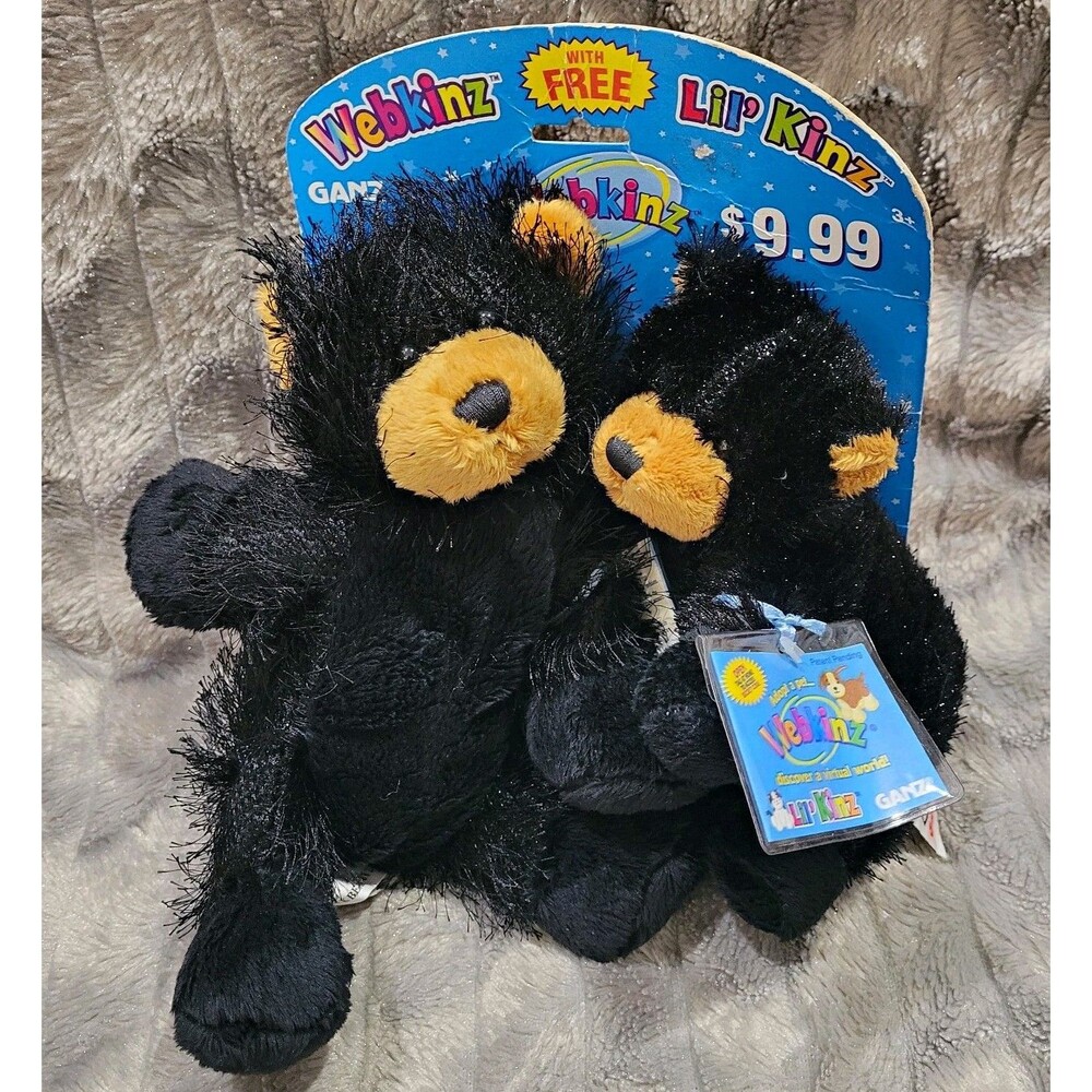 GANZ Webkinz Black Bear With Lil Kinz HM004 Set Plush Stuffed Toy NWT